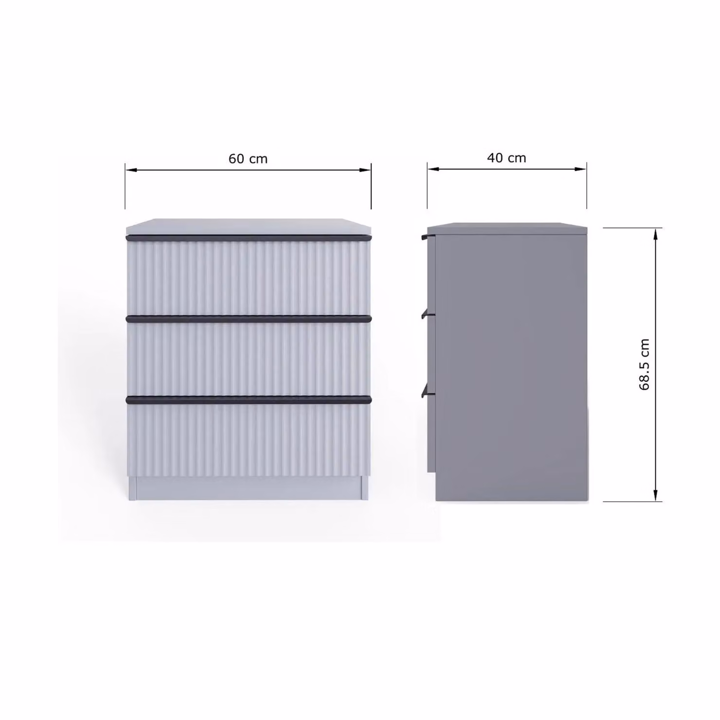 FWStyle Lania Fluted 3 Drawer Bedroom Chest of Drawers in Dark Grey – 3
