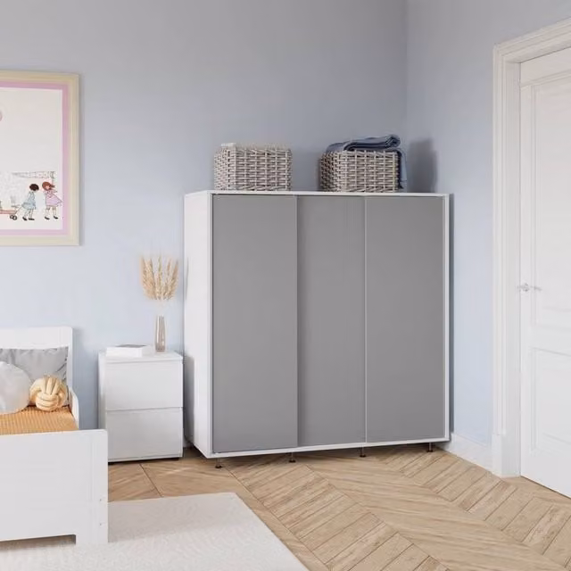 FORGEVIO Modern Wardrobe with Hanging Rail and Trouser Rack, White and Grey, H 120 cm x W 120 cm x D 51.5 cm – 1