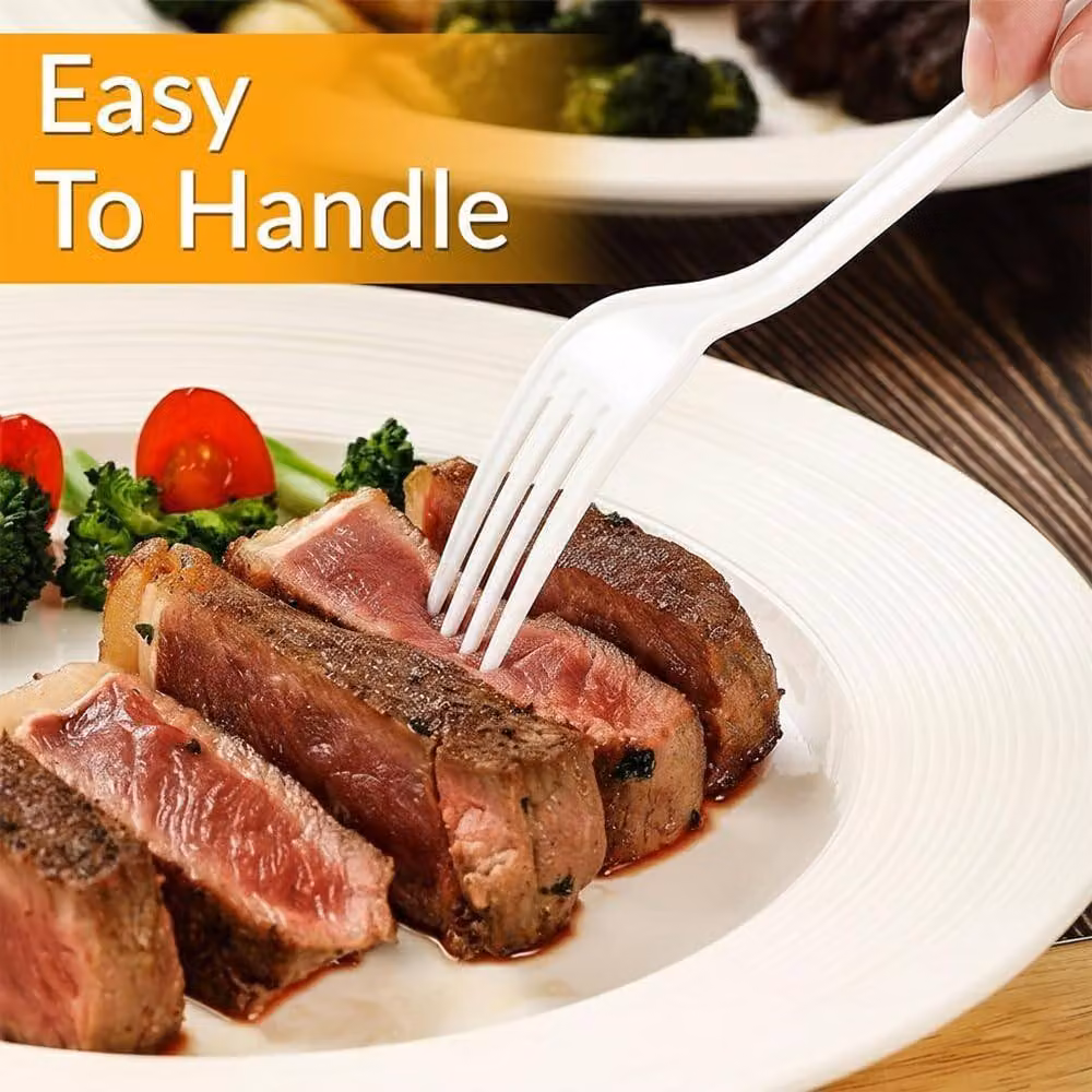 ECONX Heavy Duty Reusable Plastic Forks in White, 500 Pieces – 3