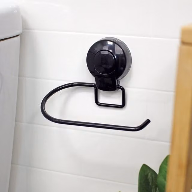 Showerdrape Suctionloc Black Steel Wall Mounted Toilet Roll Holder – 1