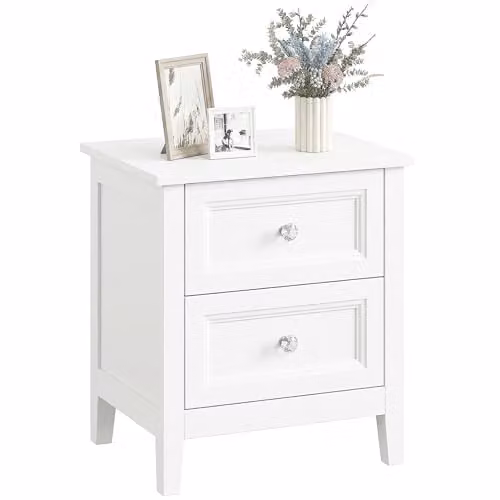 HOMCOM Modern White Bedside Table with 2 Drawers – 1