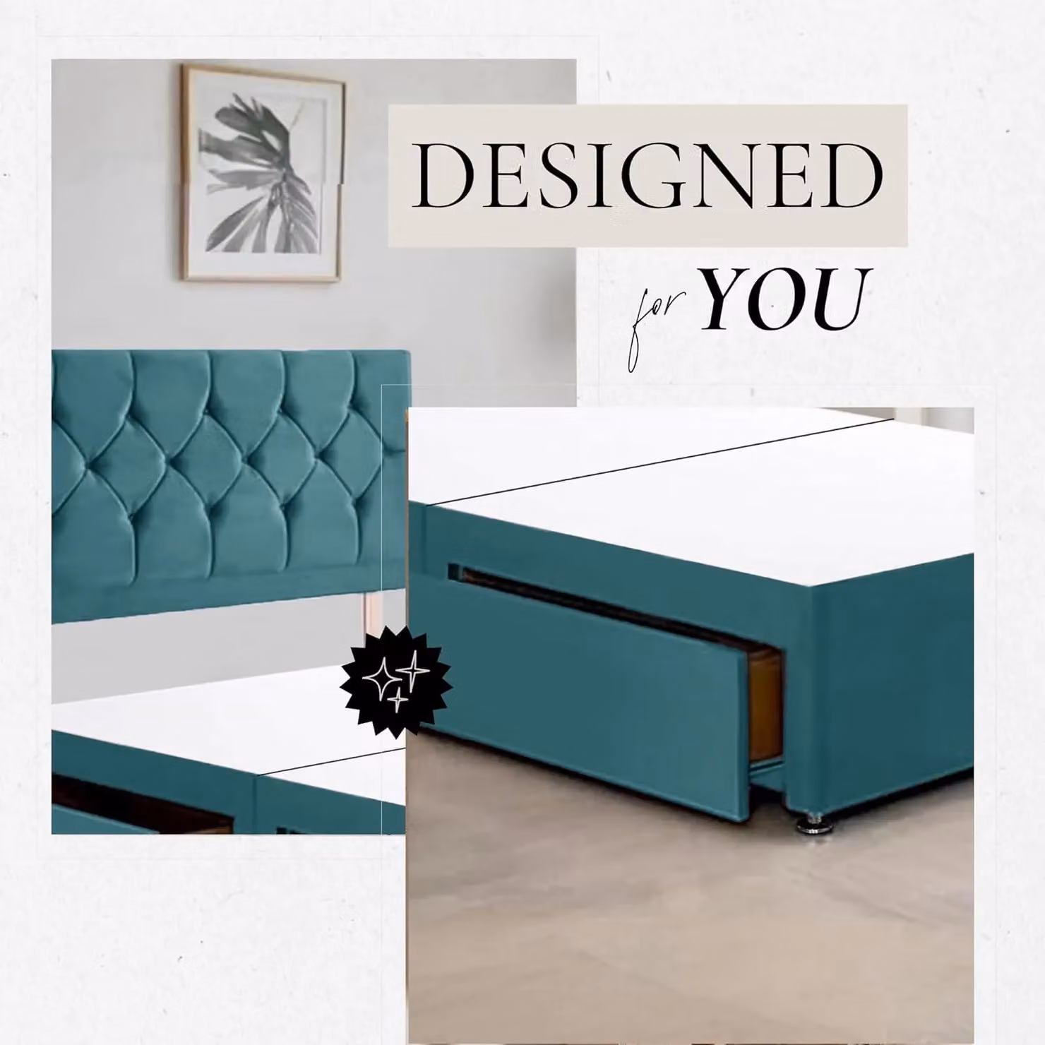 Bed Time UK Ziggy Plush Velvet Divan Bed Frame with 2 Drawers and 20 inch Headboard in Petrol Blue, W/D/H: 180 x 200 cm – 2