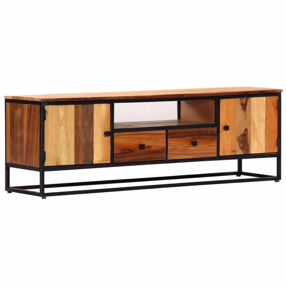 Berkfield Home Industrial TV Cabinet in Brown, Solid Reclaimed Wood and Steel, W/D/H: 120 x 30 x 40 cm – 2