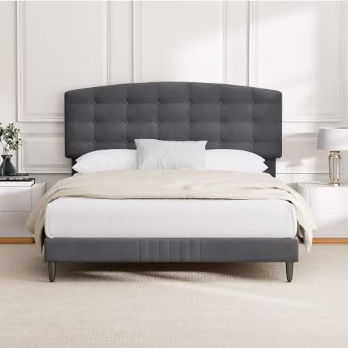 MCC Direct Cheyenne Velvet Super King Upholstered Bed Frame in Grey, W/D/H: 180 x 200 x 105 cm