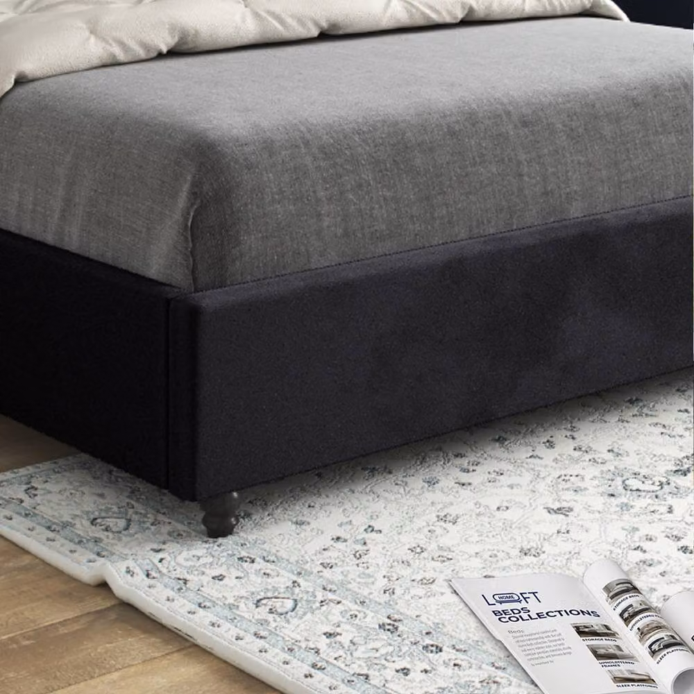KDMD Wellesbourne Winged Upholstered Designer Bed Frame in Black Soft Velvet, Size: 180 x 200 cm – 5