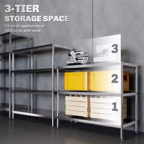 HOMCOM 3-Tier Metal Bakers Rack with Adjustable Shelves in Silver Tone, W: 91 cm, D: 40 cm, H: 77 cm – 4