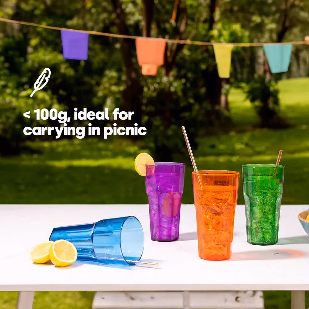 LIVIVO Set of 4 Multicolour Reusable Plastic Tumblers, 600ml, Stackable and BPA Free – 5