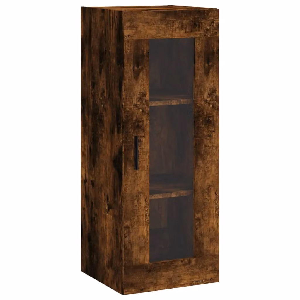 Berkfield Home Wall Mounted Smoked Oak Cabinet with Glass Doors in Brown, W/D/H: 34.5 x 34 x 90 cm – 2