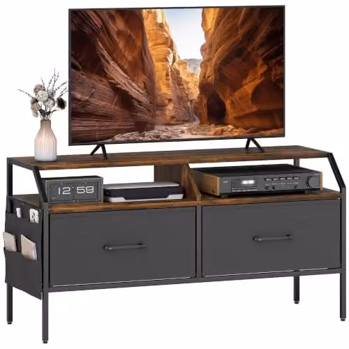 HOMCOM Industrial TV Stand Cabinet for up to 55-Inch Televisions, Brown and Black Wood and Metal Design