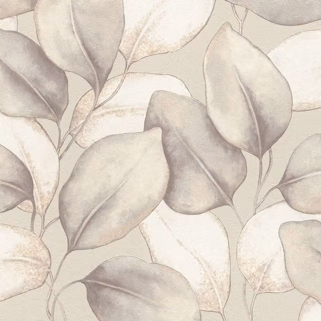 Rasch Opulenza Leaf Botanical Floral Vinyl Wallpaper in Grey