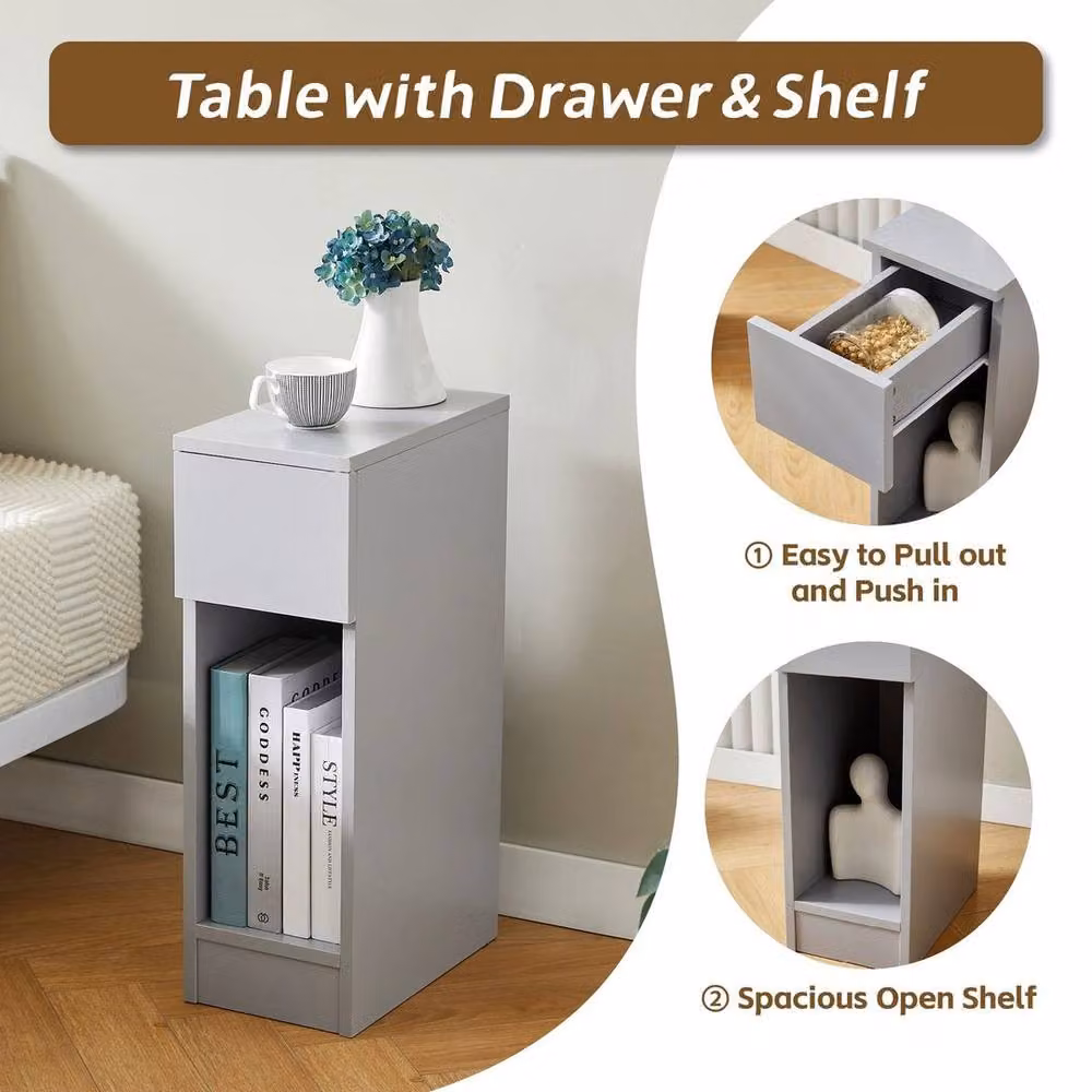 KORVIXA Modern Set of 2 Grey and White Glossy Bedside Tables – 4