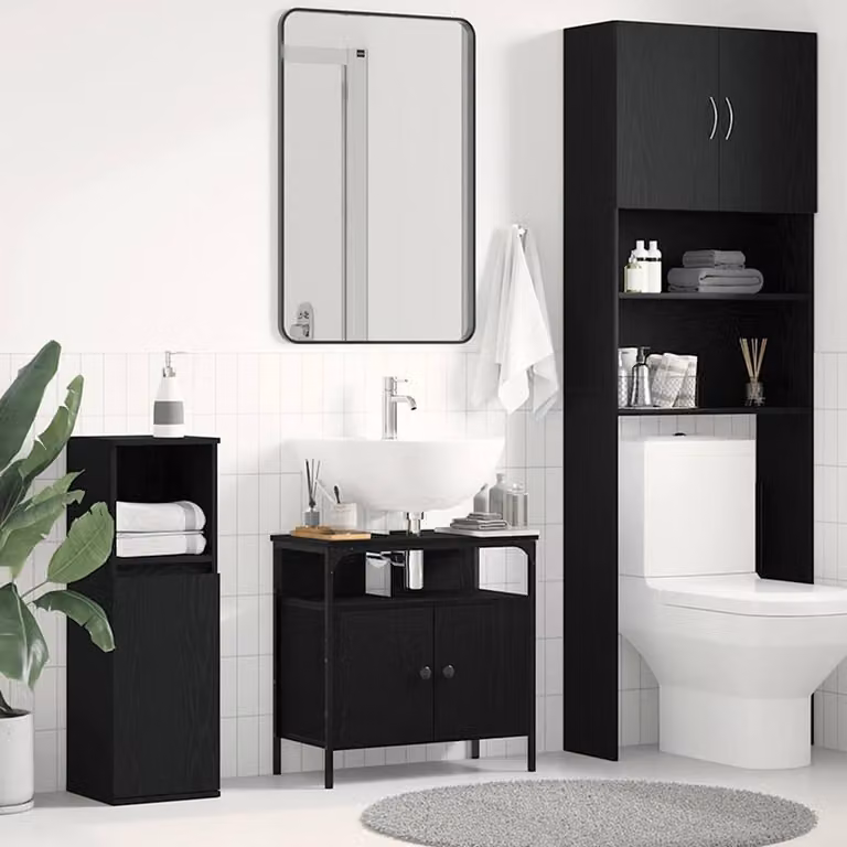 Berkfield Home Decorative Bathroom Sink Cabinet in Black Oak, W/D/H: 60 x 30 x 60 cm