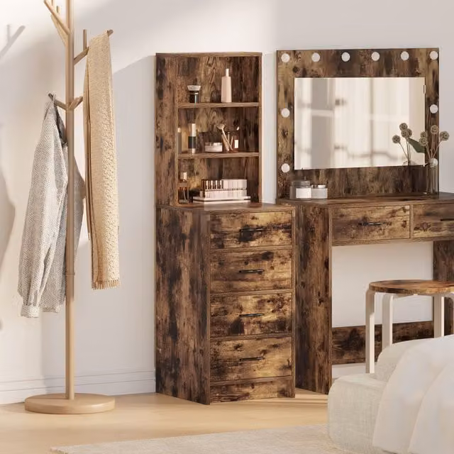 Berkfield Home Modern Smoked Oak Highboard in Brown, W/D/H: 40 x 41 x 135 cm
