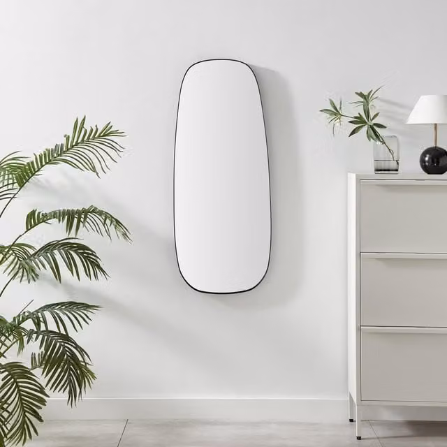 FurnitureboxUK Elodie Large Pebble Shape Metal Wall Mirror, Black, W: 120 cm, D: 50 cm