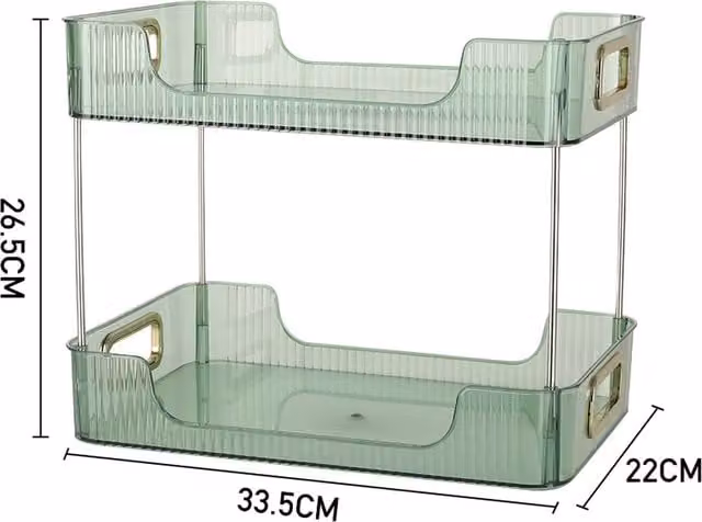 Livingandhome 2-Tier Freestanding Plastic Makeup Organiser Rack in Green