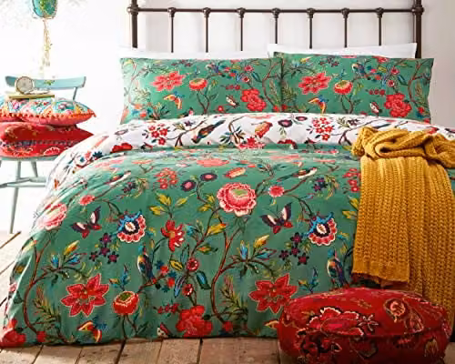 Riva Home Floral Reversible Duvet Cover and Pillowcase Set in White and Yellow – 1