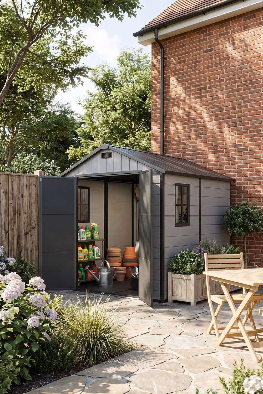 Living and Home Large Garden Storage Shed in Grey, W: 213.36 cm, D: 233.5 cm, H: 226.5 cm – 2