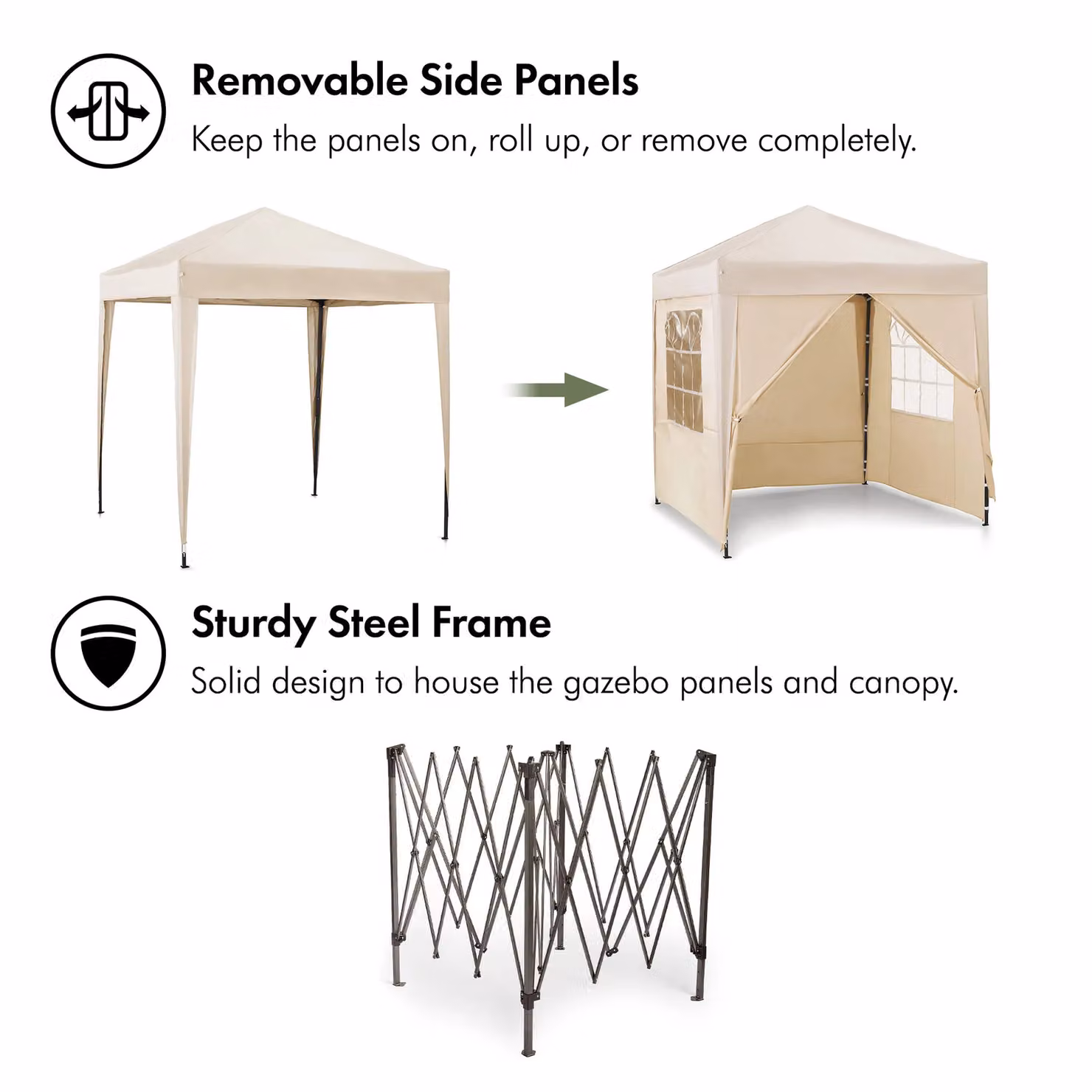 VonHaus Beige Heavy Duty Pop Up Gazebo with Sides and Windows, W/D/H: 200 x 200 x 231 cm – 4