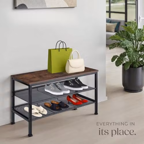 tectake 3-Tier Industrial Shoe Rack with Adjustable Shelves in Black and Brown, W/D/H: 75.5 x 30.5 x 45.5 cm – 6