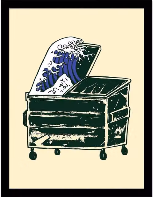 Popcorn Punk Dumpster Wave Abstract Graphic Framed Poster in Black and Multicolour