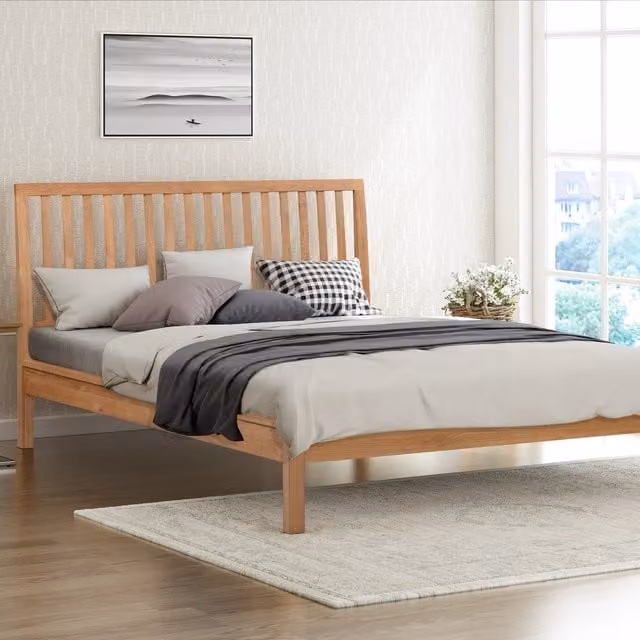 Rowley Double Oak Solid Wood Bed in Brown