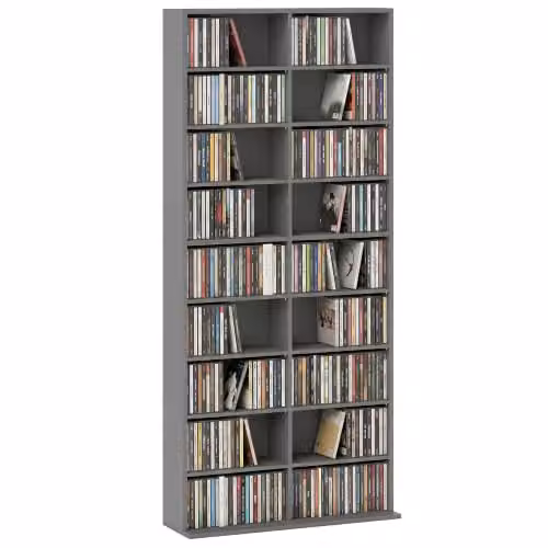 HOMCOM Modern Grey Media Storage Unit with Adjustable Shelves and Media Compartments, H 175 x W 78.5 x D 24 cm