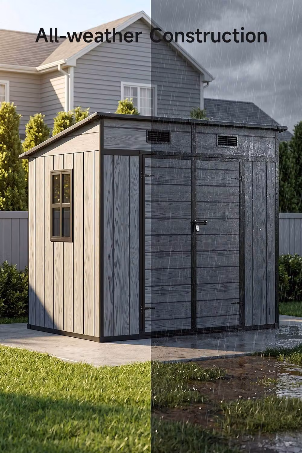 Garden Sanctuary Pent Outdoor Plastic Garden Storage Shed in Dark Grey W/D/H: 182.88 x 121.92 x 183.4 cm – 2