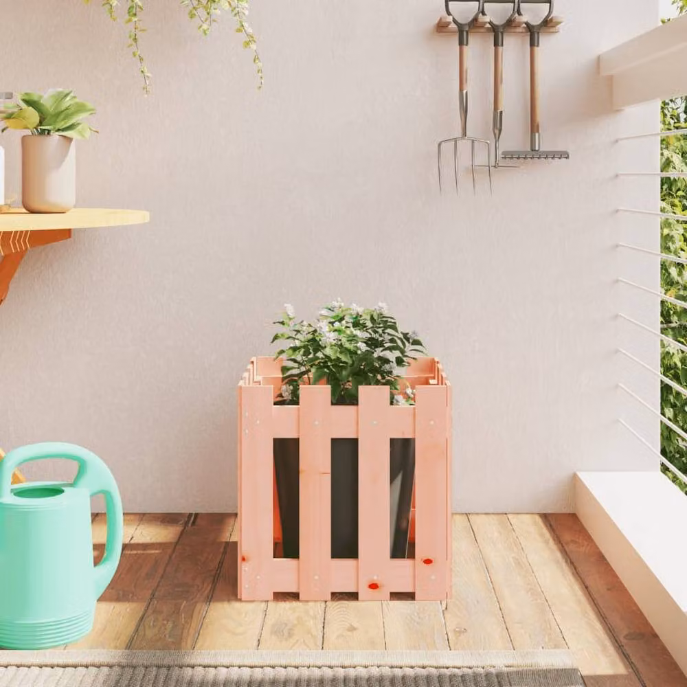 Berkfield Home Durable Wooden Garden Planter Tub in Beige, W/D/H: 40 x 40 x 40 cm – 2