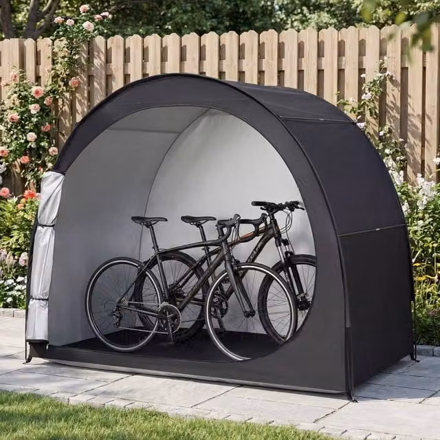 Costway Portable Bicycle Storage Tent with Floor Mat and Zippered Door in Black and Silver, W/D/H: 171 x 123 x 123 cm – 1