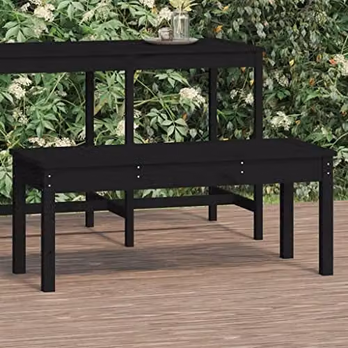 vidaXL Garden Bench in Black Solid Pine Wood, W/D/H: 109 x 44 x 45 cm – 1