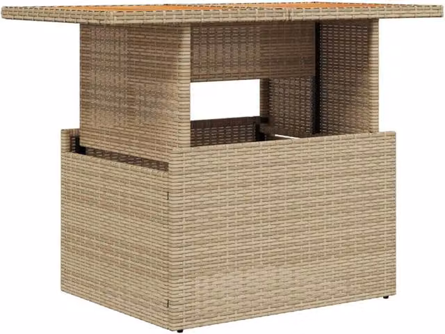 Berkfield Home Beige Garden Table with Acacia Wood and Poly Rattan, W/D/H: 100 x 55 x 73 cm