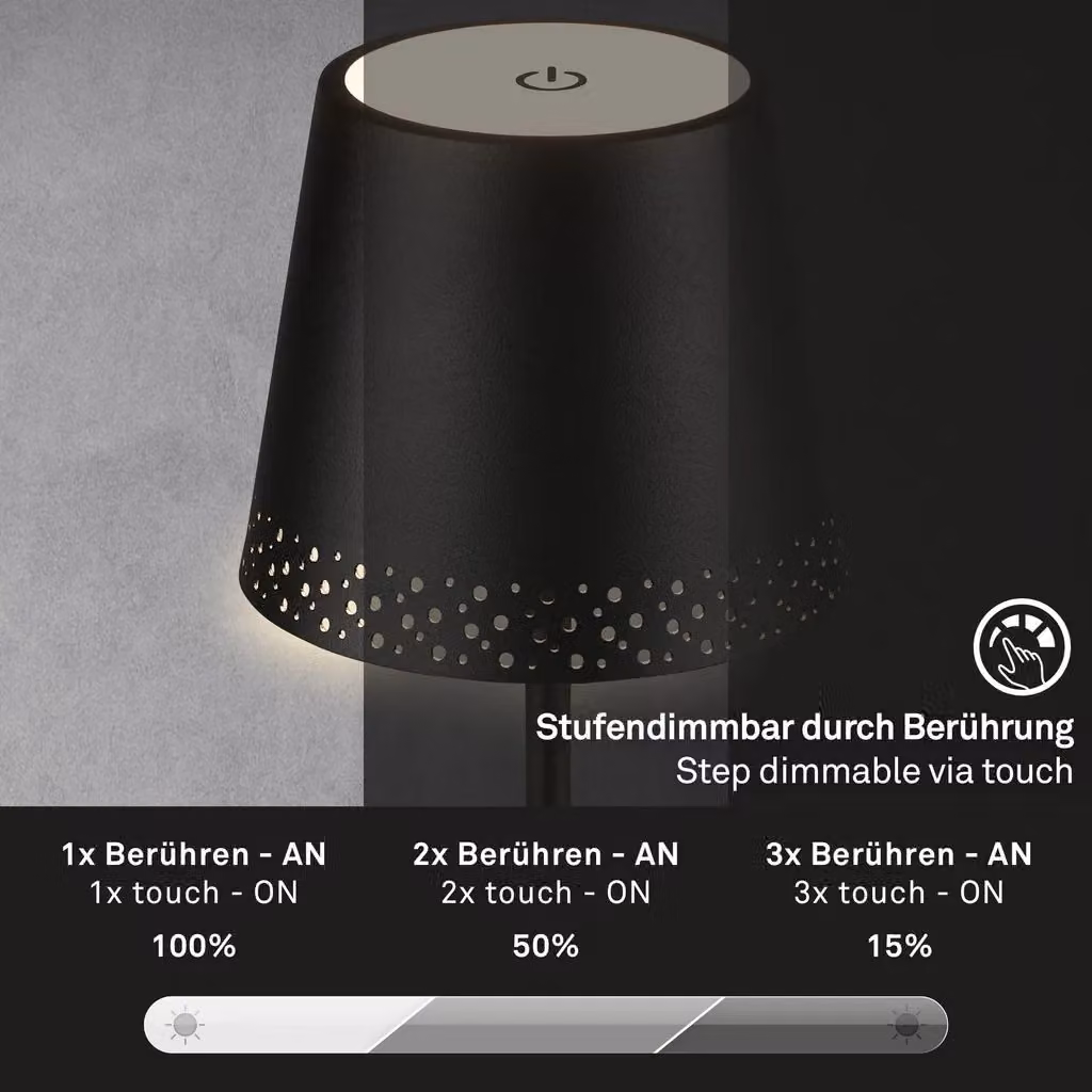 Briloner Black Rechargeable LED Table Lamp with Dimmable Warm White Light and Height Adjustment – 4