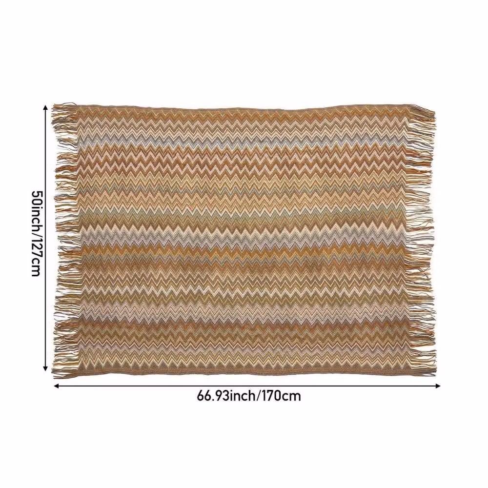 NESTLUNE Khaki Wave Striped Knitted Throw Blanket, W: 100 cm, L: 190 cm – 3