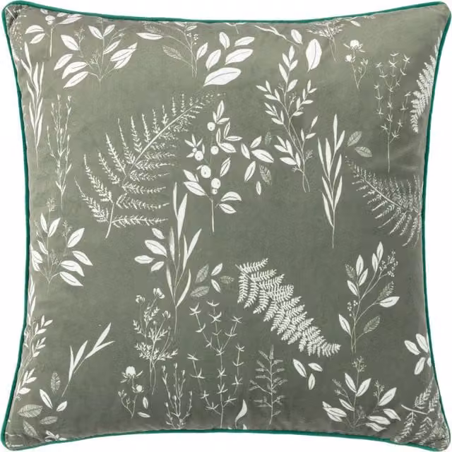Make it a Home Floral Printed Velvet Square Cushion in Green