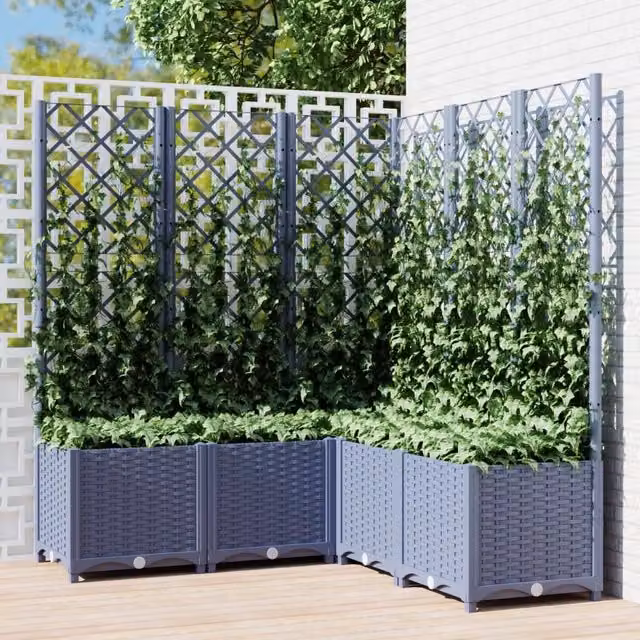 Berkfield Home Garden Planter with Trellis in Dark Grey, W/D/H: 120 x 120 x 136 cm – 1