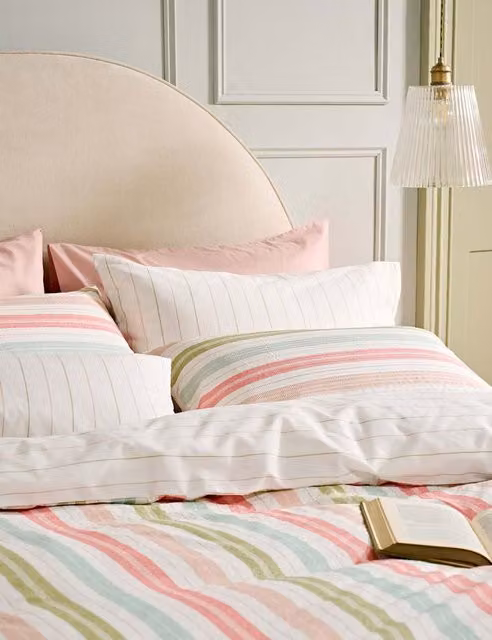 Laura Ashley Set of 2 Sophie Striped Seersucker Pure Cotton Pillowcases, Multicolour