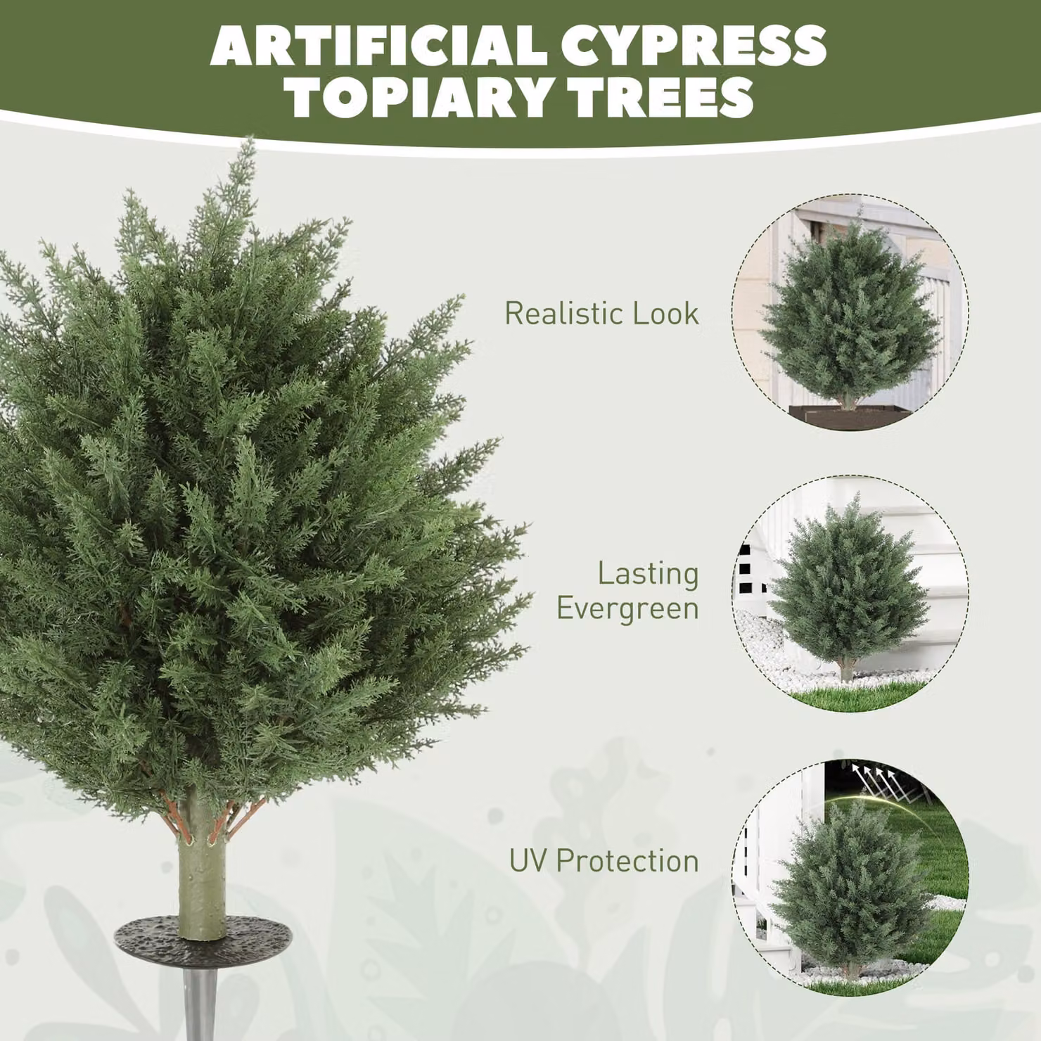 HOMCOM Set of 2 Green Artificial Cypress Trees with Ground Stakes, Height: 60 cm – 4