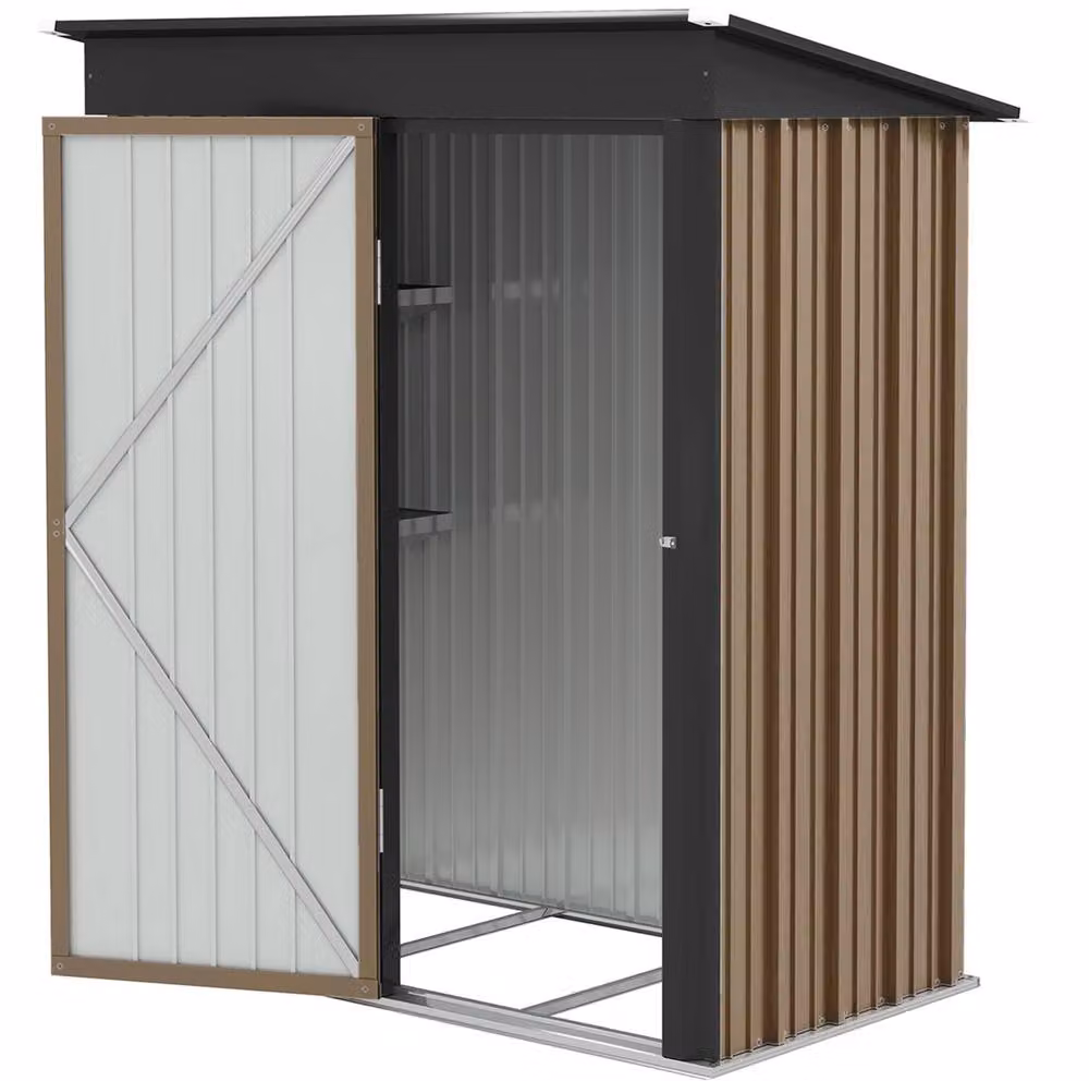 STILVORA Brown Steel Lean-to Garden Storage Shed with Lockable Single Door and Shelving, Height: 161 cm – 3
