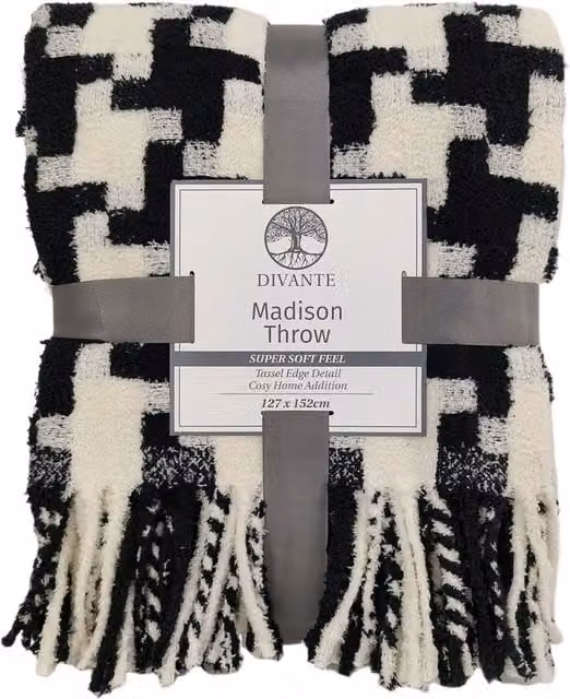 Divante Madison Geometric Throw with Fringes in Black and Multicolour