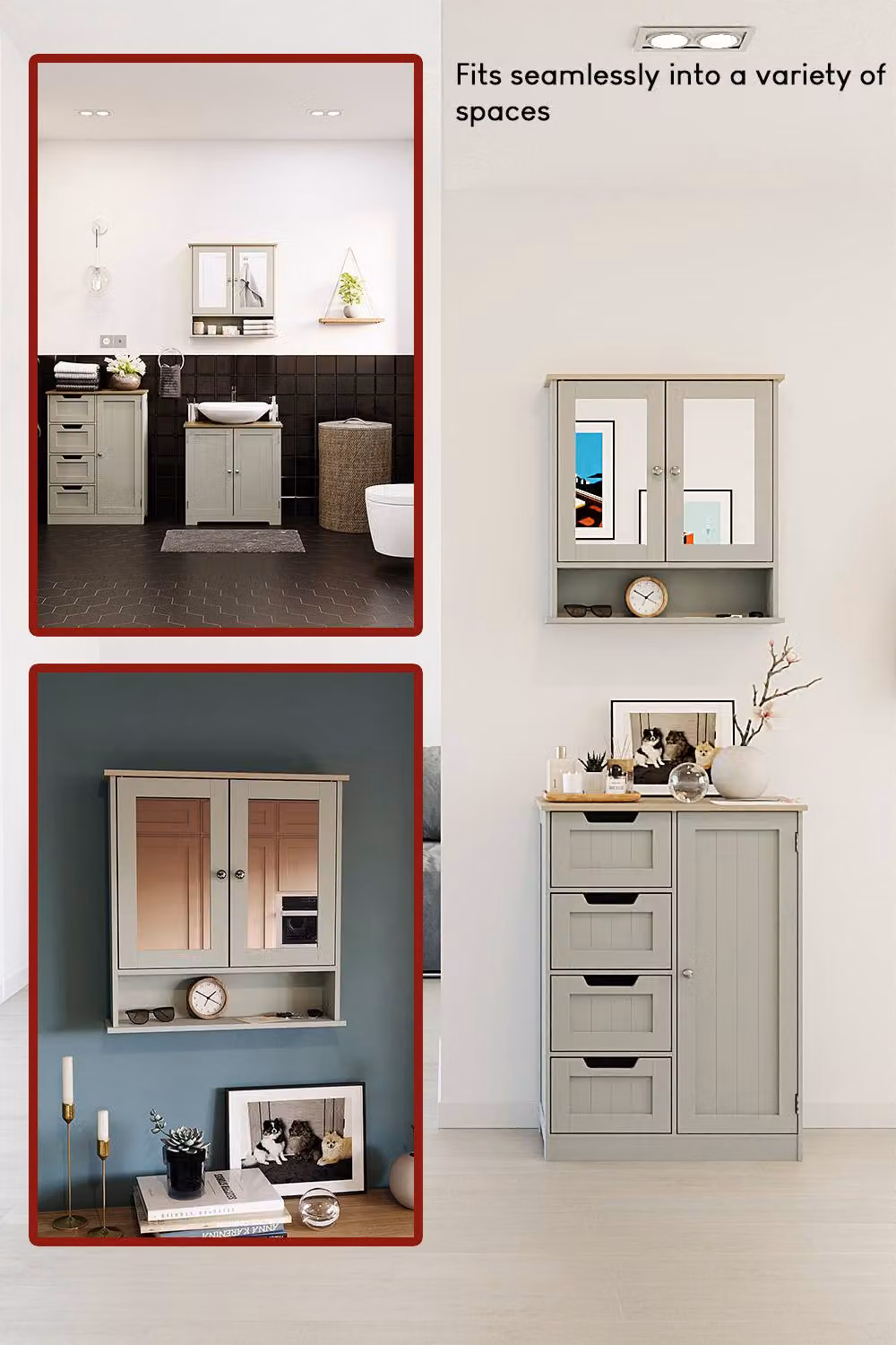 HD Designs Priano Grey 2 Door Mirrored Wall Cabinet with Internal Shelves – 4