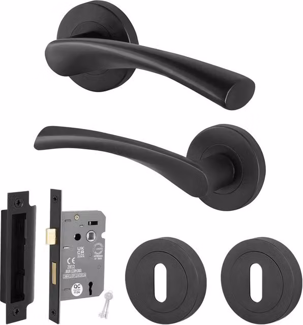 AFIT Black Lock Door Handle Rose Set, 1 Pair, Matt Black, W/D/H: 15 x 15 cm – 1