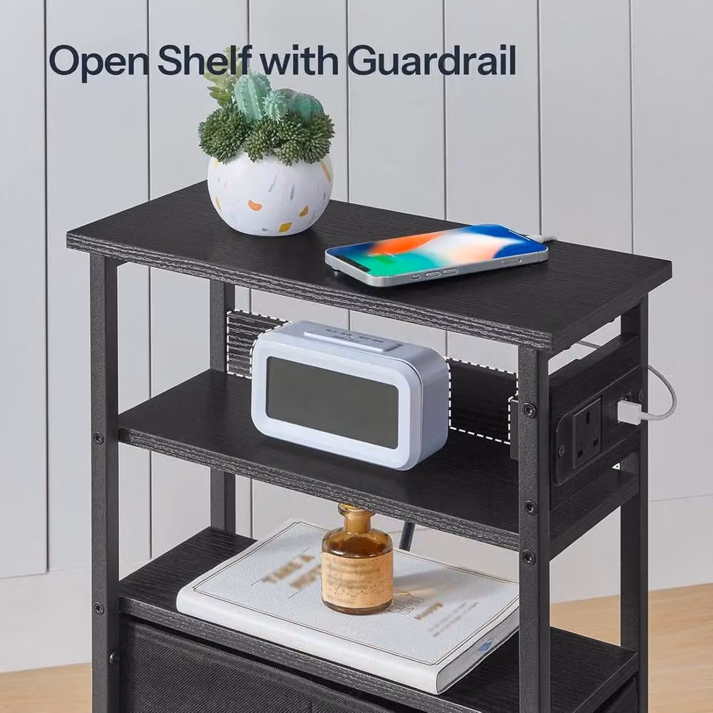 NESTLUNE Black Bedside Side Table with Charging Station – 3