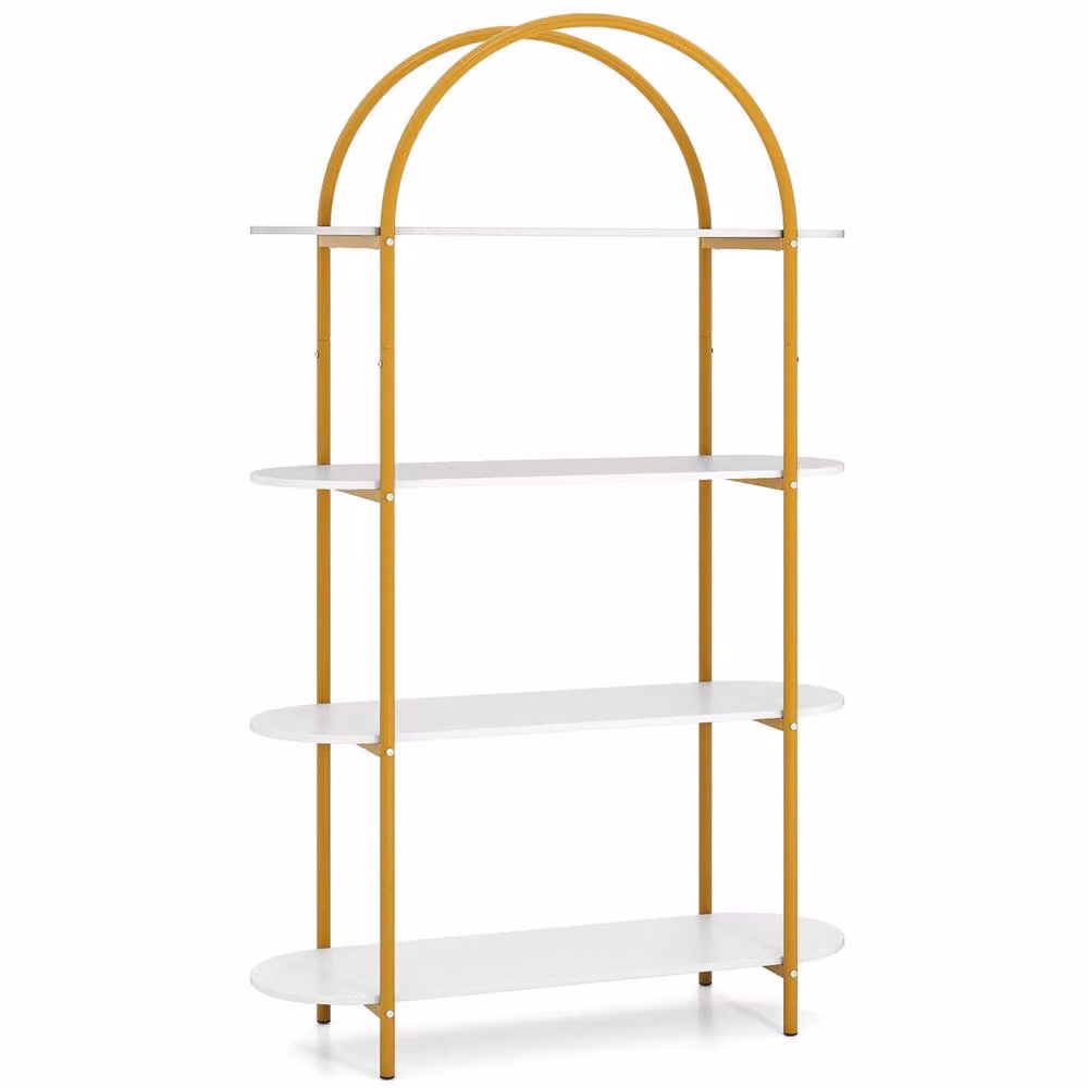 Gymax 4-Tier Arched Metal Frame Open Bookshelf Display Organizer in White – 2