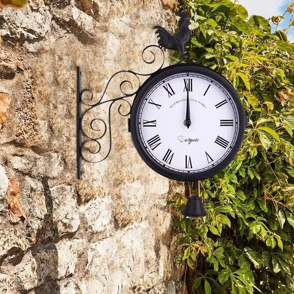 EONLION Paddington Station Vintage Style Outdoor Garden Wall Clock, Black, Diameter: 100 cm – 4