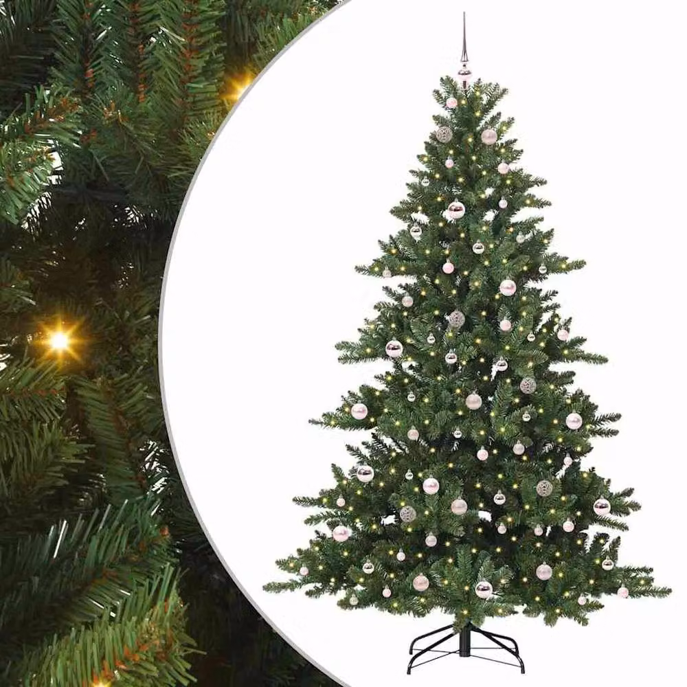 Berkfield Home Elegant Green PVC Artificial Hinged Christmas Tree with 300 Warm White LEDs, Height: 210 cm – 3
