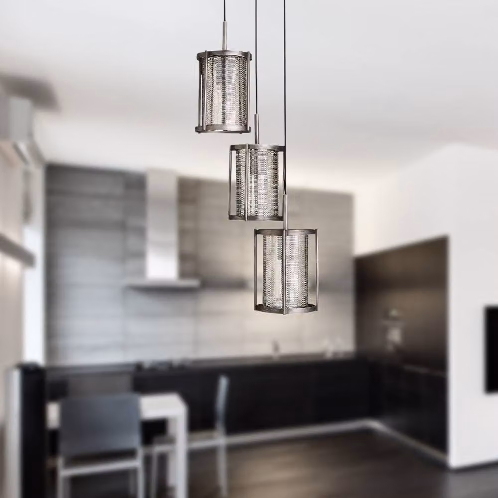 First Choice Lighting Eli Set of 2 Mesh Shade Cluster Pendant Lights, Silver, W/D/H: 39 x 39 x 120 cm – 2