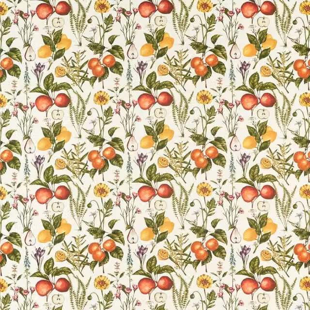 Clarke & Clarke Sorento Floral Fabric in Multicolour Orange and Nature Tones