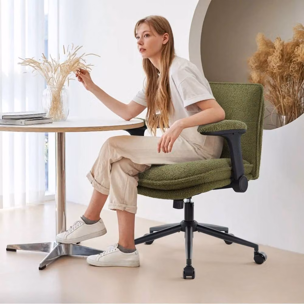 FORGEVIO Green Modern Office Chair with Bouclé and Synthetic Leather Upholstery – 4