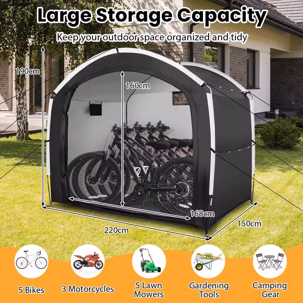 Gymax Portable Bike Storage Shed Tent in Black with Mesh Ventilation, W: 220 cm, H: 190 cm – 6