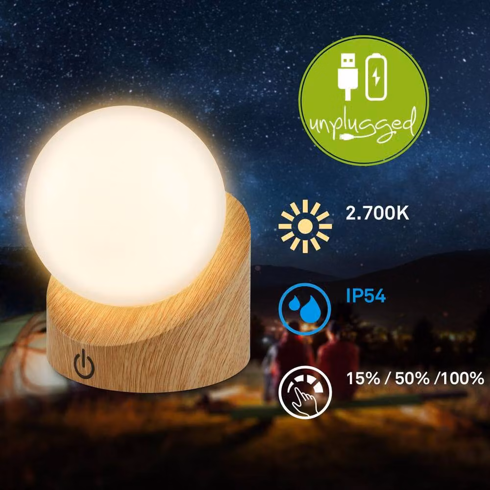 Briloner Rechargeable Mini LED Table Lamp with Wood Effect in Beige – 2